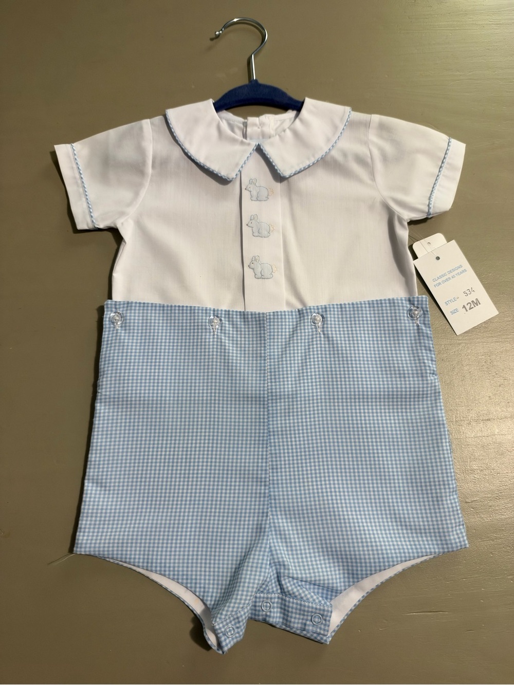 Baby Boys Blue & White Gingham One-Piece Bobby suit